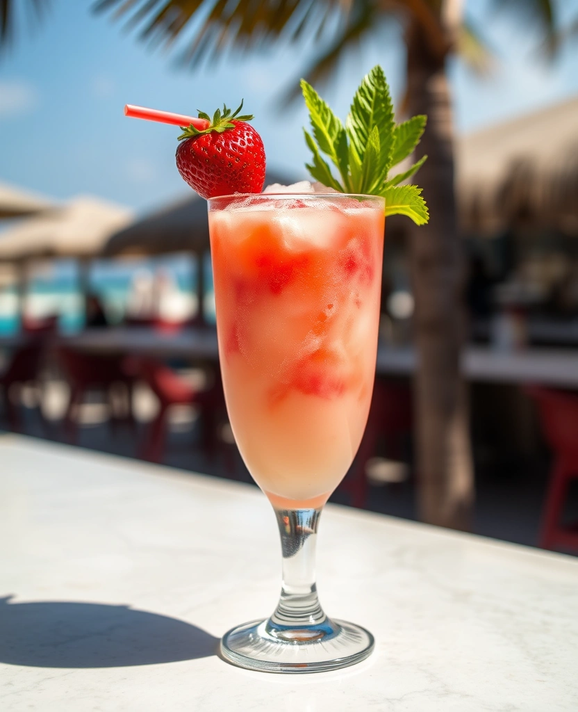 Frozen strawberry daiquiri with fresh fruit garnish