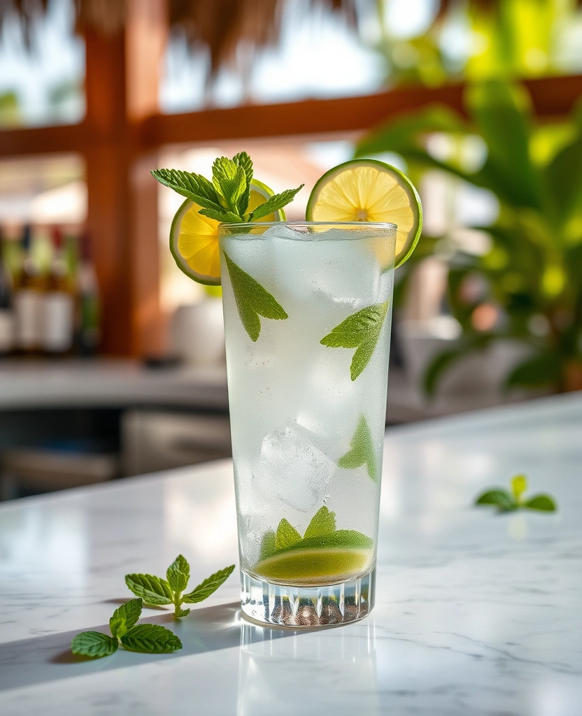 Fresh Caribbean mojito with muddled mint and lime